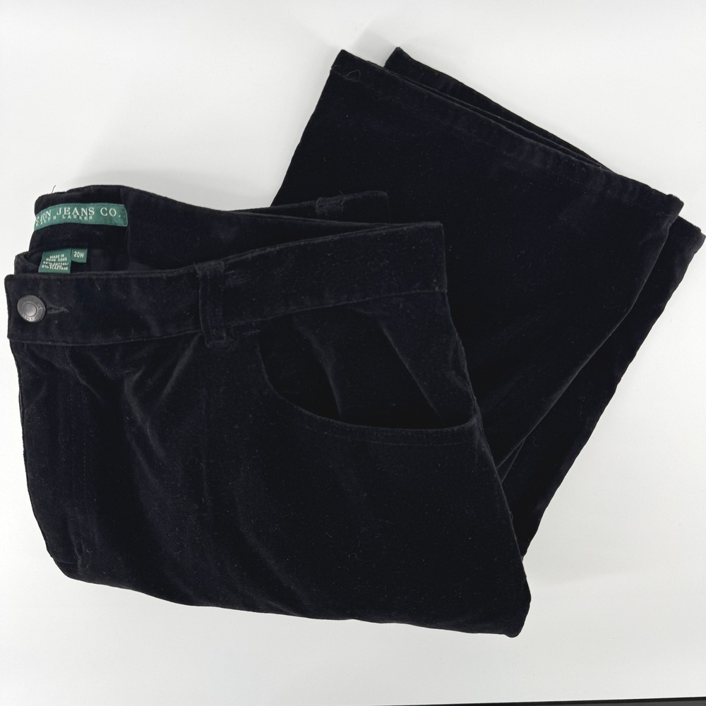 Lauren Ralph Lauren Velour Pants Women 20W Black Straight Leg Stretch Velvet